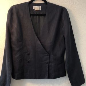 Marina Sitbon Pour Kamosho Paris Linen Lined Double Breasted Crop Blazer Sz L